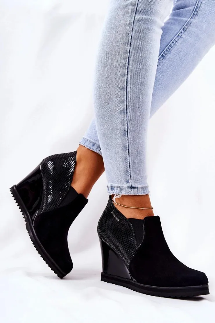 Damskie Monnari Botki Na Koturnie Zwierzęcy Wzór 0990-020 Czarne