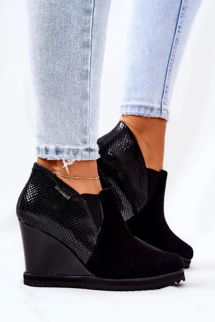 Damskie Monnari Botki Na Koturnie Zwierzęcy Wzór 0990-020 Czarne