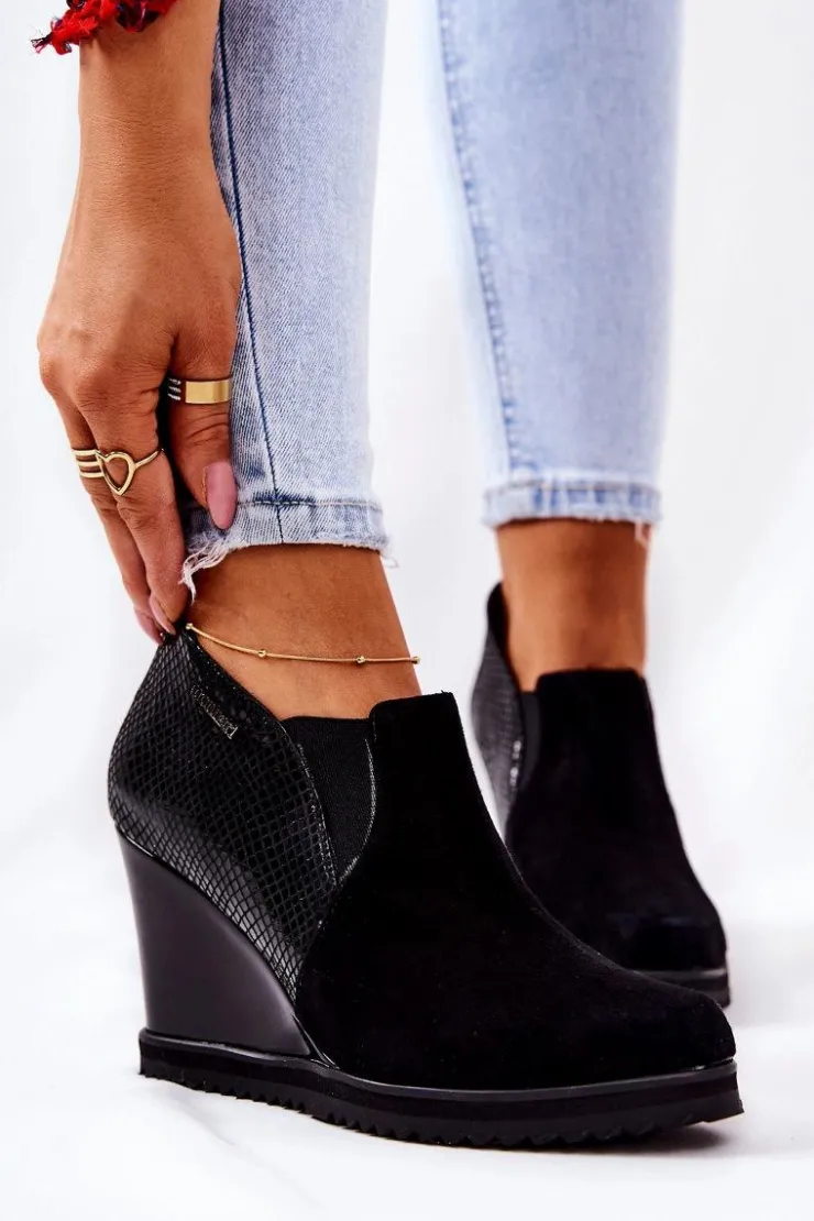 Damskie Monnari Botki Na Koturnie Zwierzęcy Wzór 0990-020 Czarne