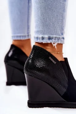 Damskie Monnari Botki Na Koturnie Zwierzęcy Wzór 0990-020 Czarne