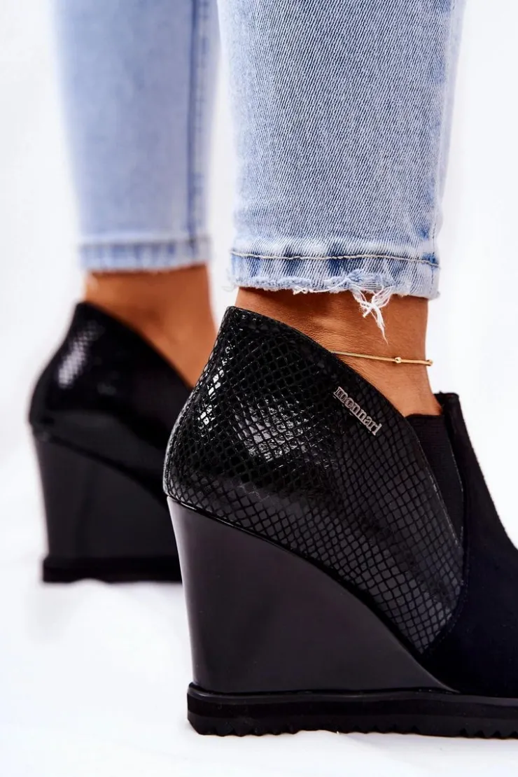 Damskie Monnari Botki Na Koturnie Zwierzęcy Wzór 0990-020 Czarne