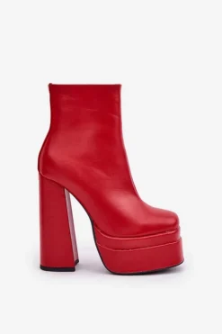 Boto Botki Ocieplane|Botki Na Słupku*Botki Na Masywnej Platformie I Słupku Ocieplane Czerwone Selahra Czerwony