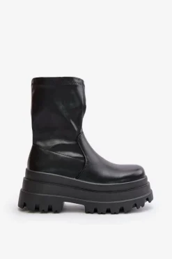 Boto Botki Ocieplane|Czarne Botki*Botki Na Masywnej Platformie Czarne Florinara