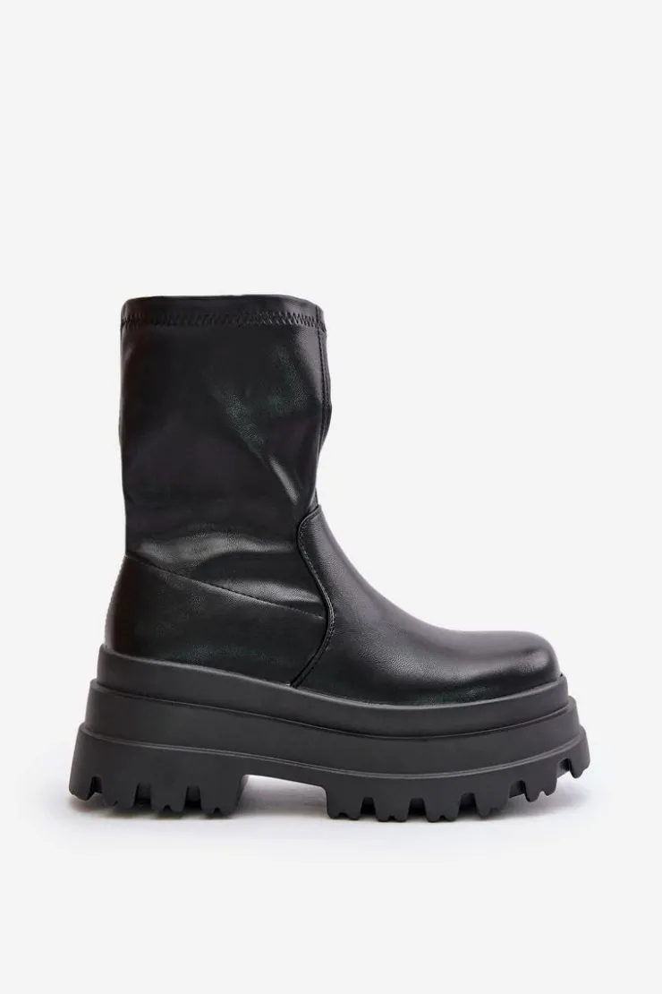 Boto Botki Ocieplane|Czarne Botki*Botki Na Masywnej Platformie Czarne Florinara