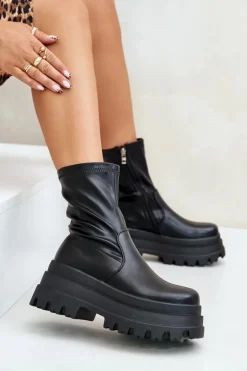 Boto Botki Ocieplane|Czarne Botki*Botki Na Masywnej Platformie Czarne Florinara