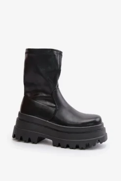 Boto Botki Ocieplane|Czarne Botki*Botki Na Masywnej Platformie Czarne Florinara