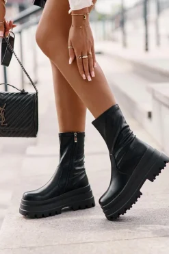 Boto Botki Ocieplane|Czarne Botki*Botki Na Masywnej Platformie Czarne Florinara