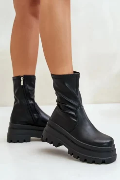 Boto Botki Ocieplane|Czarne Botki*Botki Na Masywnej Platformie Czarne Florinara