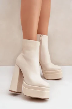 Damskie Boto Botki Na Masywnej Platformie I Słupku Ocieplane Jasnobeżowe Selahra