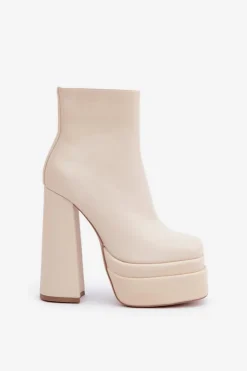 Damskie Boto Botki Na Masywnej Platformie I Słupku Ocieplane Jasnobeżowe Selahra