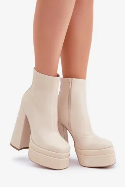 Damskie Boto Botki Na Masywnej Platformie I Słupku Ocieplane Jasnobeżowe Selahra
