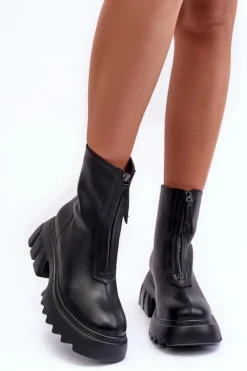 Boto Brązowe I Beżowe Botki|Botki Płaskie*Botki Na Masywnej Platformie Z Suwakiem Czarne Kusma