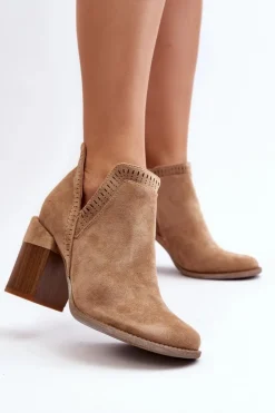 Boto Botki Wiosenne|Botki Na Słupku*Botki Na Masywnym Słupku Z Wycięciem Beżowe Jolnima