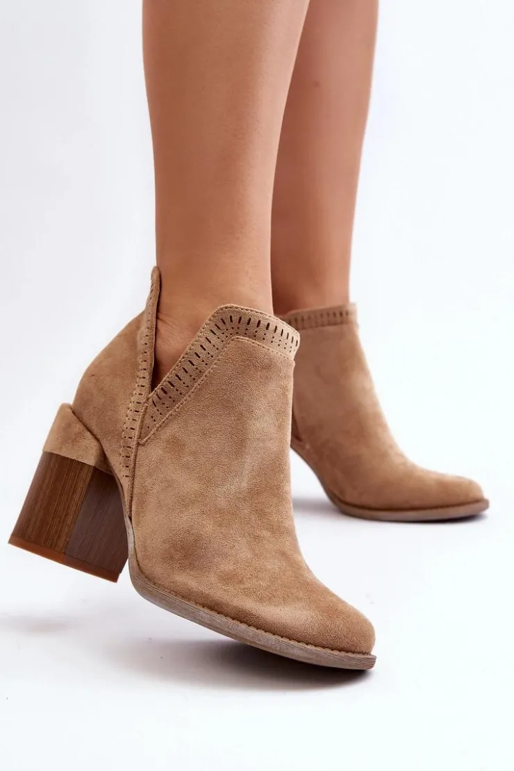 Boto Botki Wiosenne|Botki Na Słupku*Botki Na Masywnym Słupku Z Wycięciem Beżowe Jolnima