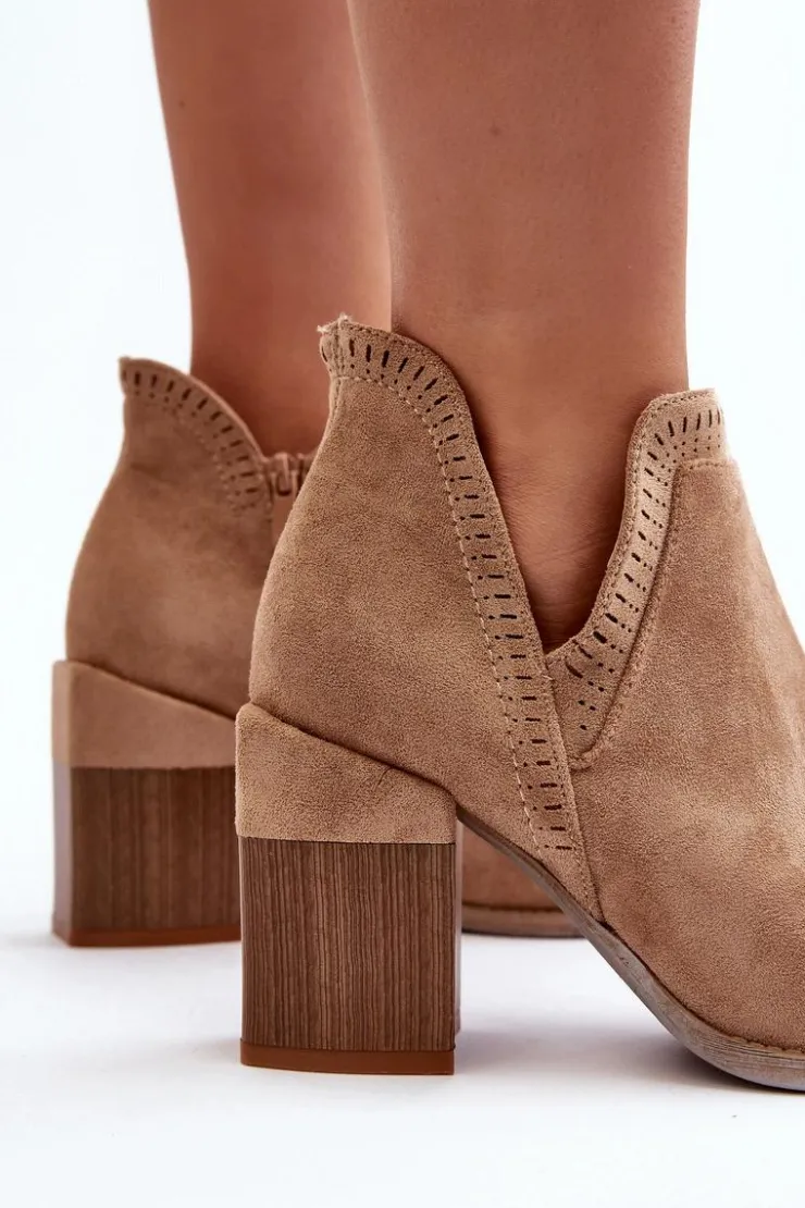 Boto Botki Wiosenne|Botki Na Słupku*Botki Na Masywnym Słupku Z Wycięciem Beżowe Jolnima