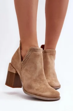 Boto Botki Wiosenne|Botki Na Słupku*Botki Na Masywnym Słupku Z Wycięciem Beżowe Jolnima