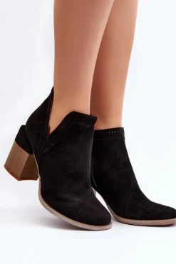 Clearance Boto Botki Na Masywnym Słupku Z Wycięciem Czarne Jolnima Czarny