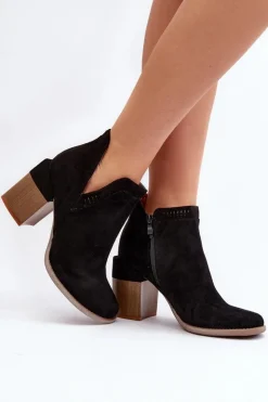 Clearance Boto Botki Na Masywnym Słupku Z Wycięciem Czarne Jolnima Czarny