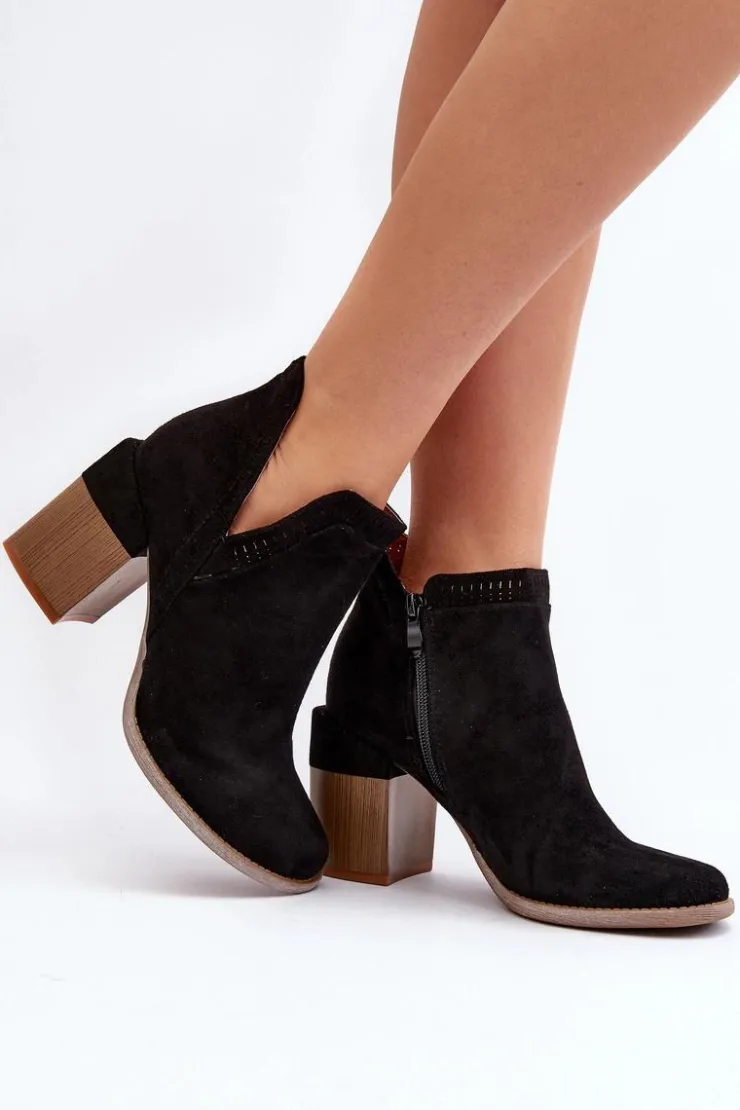 Clearance Boto Botki Na Masywnym Słupku Z Wycięciem Czarne Jolnima Czarny