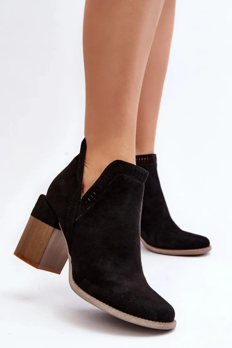Clearance Boto Botki Na Masywnym Słupku Z Wycięciem Czarne Jolnima Czarny