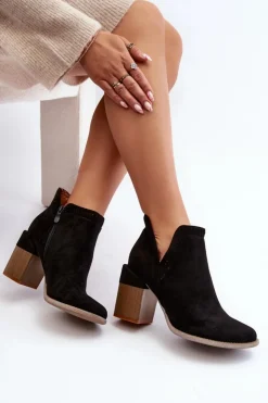 Clearance Boto Botki Na Masywnym Słupku Z Wycięciem Czarne Jolnima Czarny