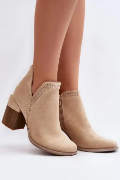 Damskie Boto Botki Na Masywnym Słupku Z Wycięciem Jasnobeżowe Jolnima