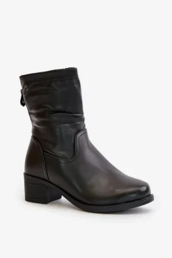 Damskie Buty damskie Vinceza Botki Na Niskim Obcasie Ocieplane Futerkiem Vinceza 85155 Czarne