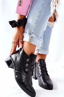 Buty damskie Vinceza Botki Sznurowane|Czarne Botki*Botki na Obcasie Czarne Albeq