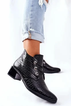 Buty damskie Vinceza Botki Sznurowane|Czarne Botki*Botki na Obcasie Czarne Albeq