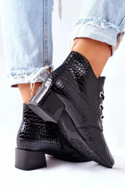 Buty damskie Vinceza Botki Sznurowane|Czarne Botki*Botki na Obcasie Czarne Albeq