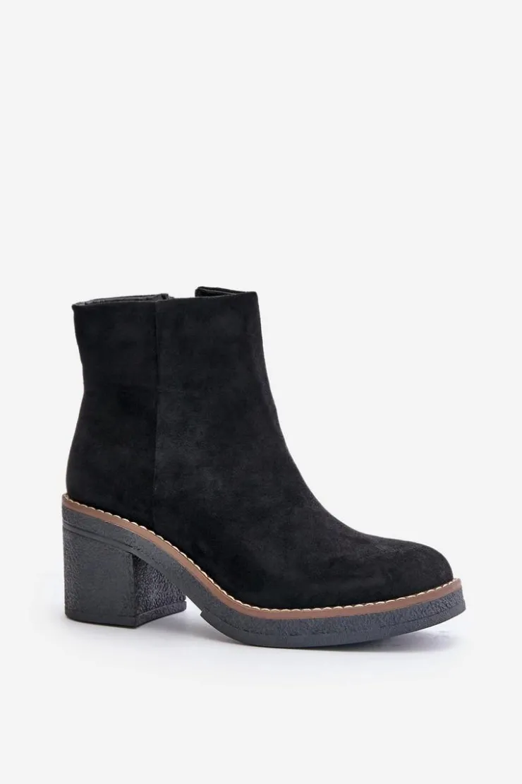 Hot Boto Botki Na Obcasie Słupku Eko Zamszowe Ocieplane Na Zamek Czarne Lerallea