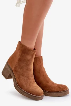 Boto Botki Wiosenne|Botki Ocieplane*Botki Na Obcasie Słupku Eko Zamszowe Ocieplane Na Zamek Camel Lerallea
