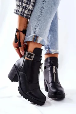 Boto Botki Na Słupku|Czarne Botki*Botki Na Obcasie Z Klamrą Czarne Clive