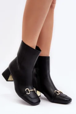 Damskie Boto Botki Na Obcasie Z Ozdobą Czarne Adinah