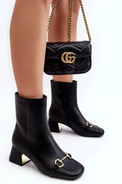 Damskie Boto Botki Na Obcasie Z Ozdobą Czarne Adinah