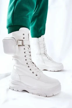 Damskie Boto Botki Na Platformie Z Nerką Białe Issanti