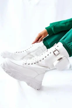 Damskie Boto Botki Na Platformie Z Nerką Białe Issanti