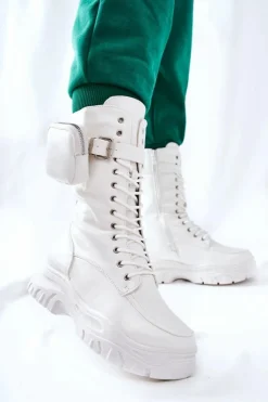 Damskie Boto Botki Na Platformie Z Nerką Białe Issanti