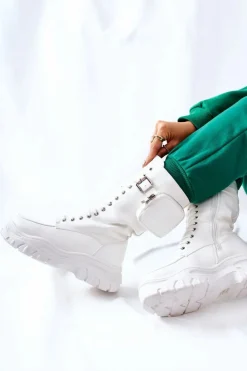 Damskie Boto Botki Na Platformie Z Nerką Białe Issanti