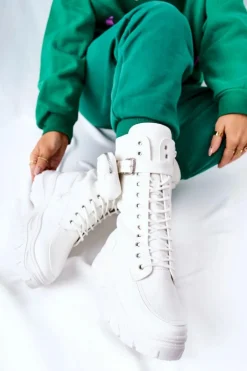 Damskie Boto Botki Na Platformie Z Nerką Białe Issanti