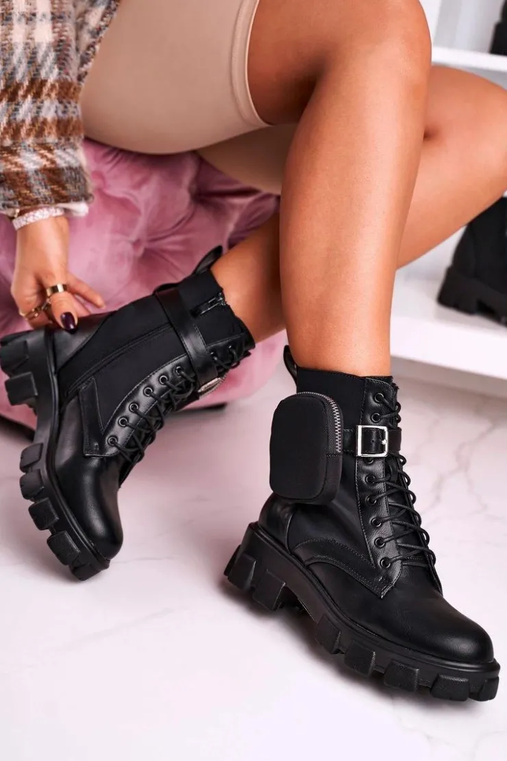 Best Boto Botki Na Platformie Z Nerką Czarne Army