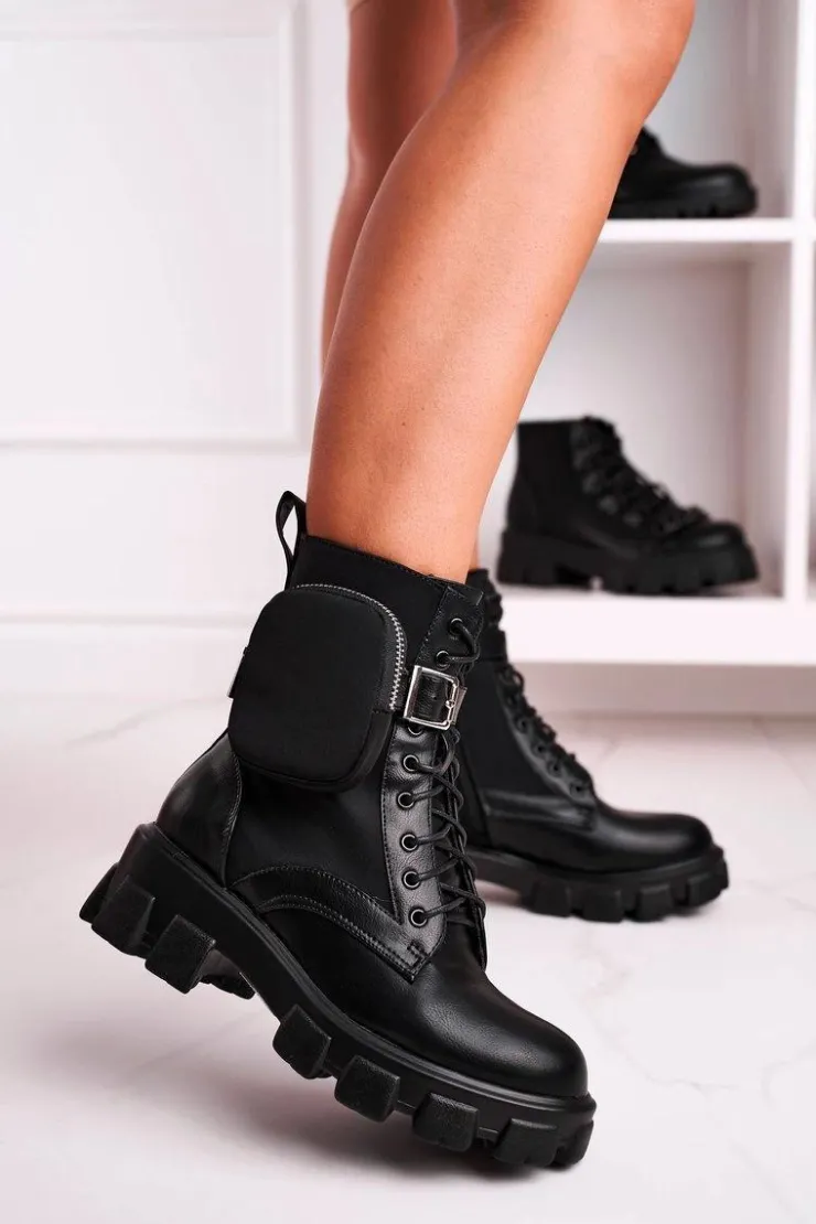 Best Boto Botki Na Platformie Z Nerką Czarne Army