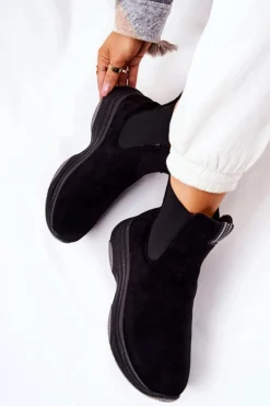 Damskie Boto Botki Na Platformie Zamszowe Czarne Nicci