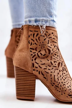 Discount Boto Botki Na Słupku Ażurowe Camel Brittany