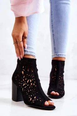 Boto Botki Wiosenne|Botki Na Słupku*Botki Na Słupku Ażurowe Czarne Brittany