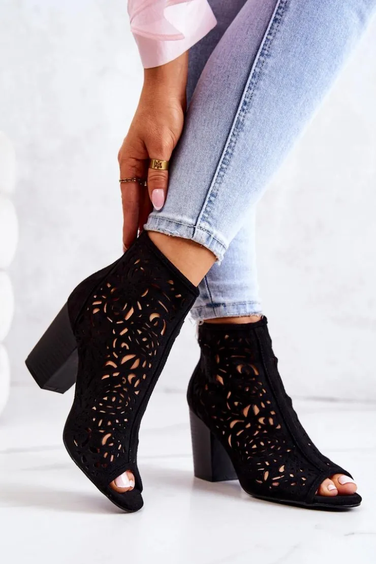 Boto Botki Wiosenne|Botki Na Słupku*Botki Na Słupku Ażurowe Czarne Brittany