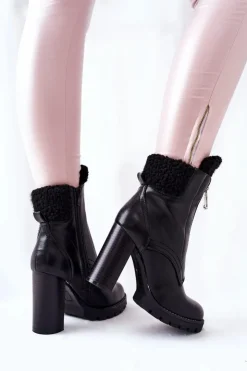 Damskie Boto Botki Na Słupku Czarne Arleston