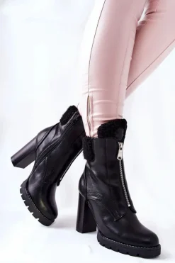 Damskie Boto Botki Na Słupku Czarne Arleston