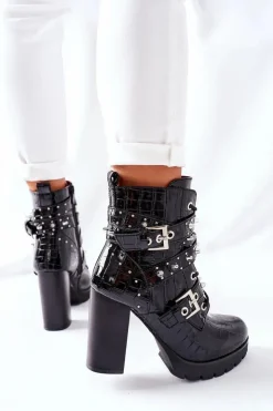 Hot Boto Botki Na Słupku Czarne Lakierowane Krokodyl Wombridge