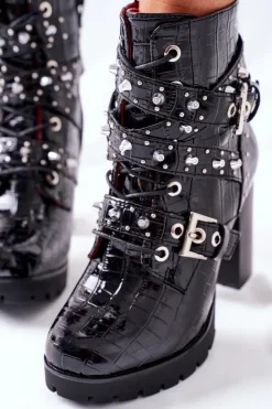 Hot Boto Botki Na Słupku Czarne Lakierowane Krokodyl Wombridge